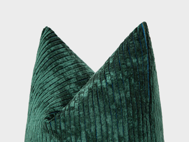 Emerald Green Tonal Striped Velvet Pillow Cover