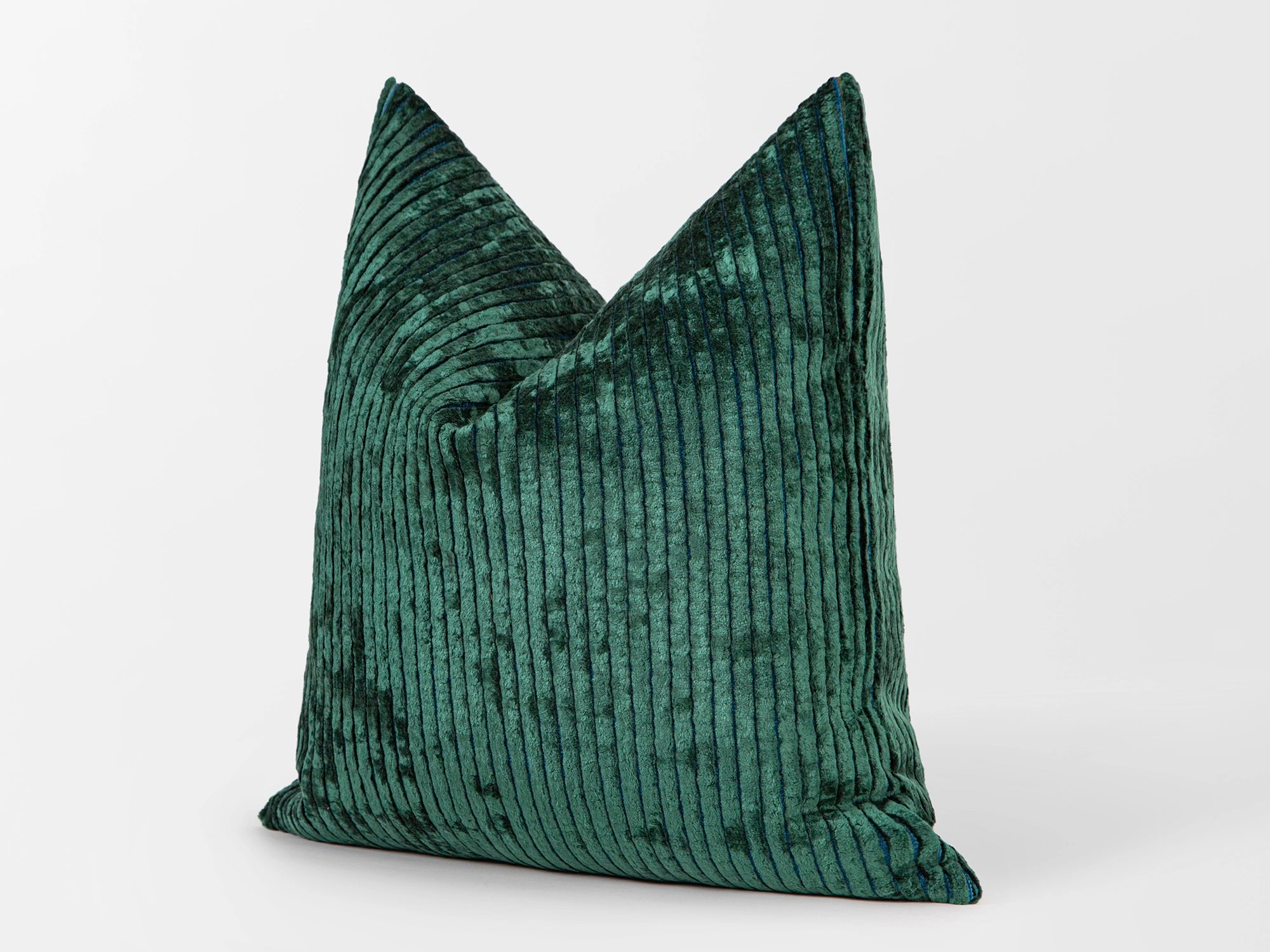 Emerald Green Tonal Striped Velvet Pillow Cover