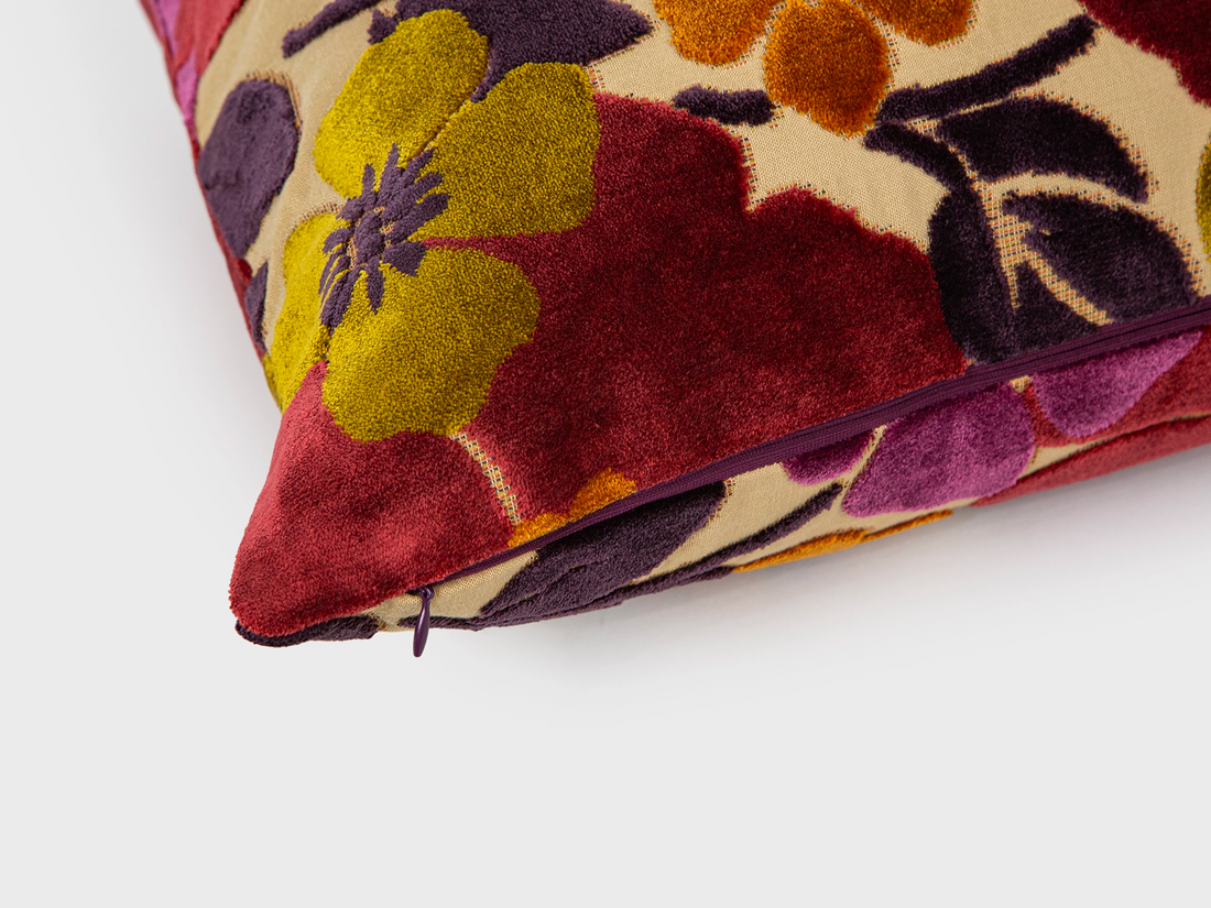 Colorful Floral Cut Velvet Pillow Cover