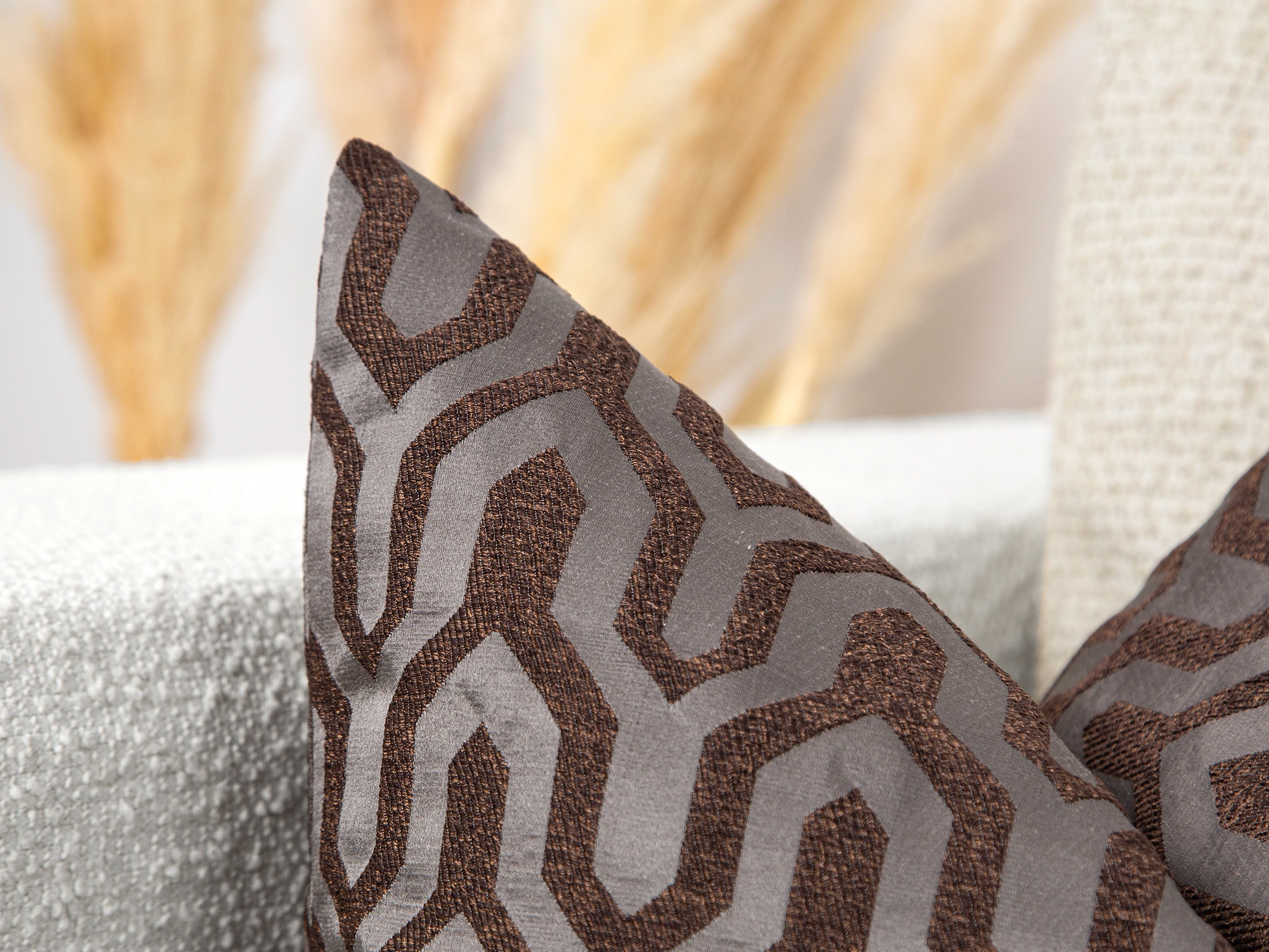 Brown Geometric Jacquard Pillow Cover