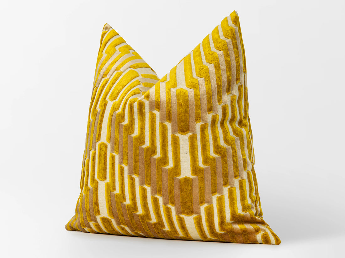 Gold Sculpted Chevron Velvet Pillow Cover