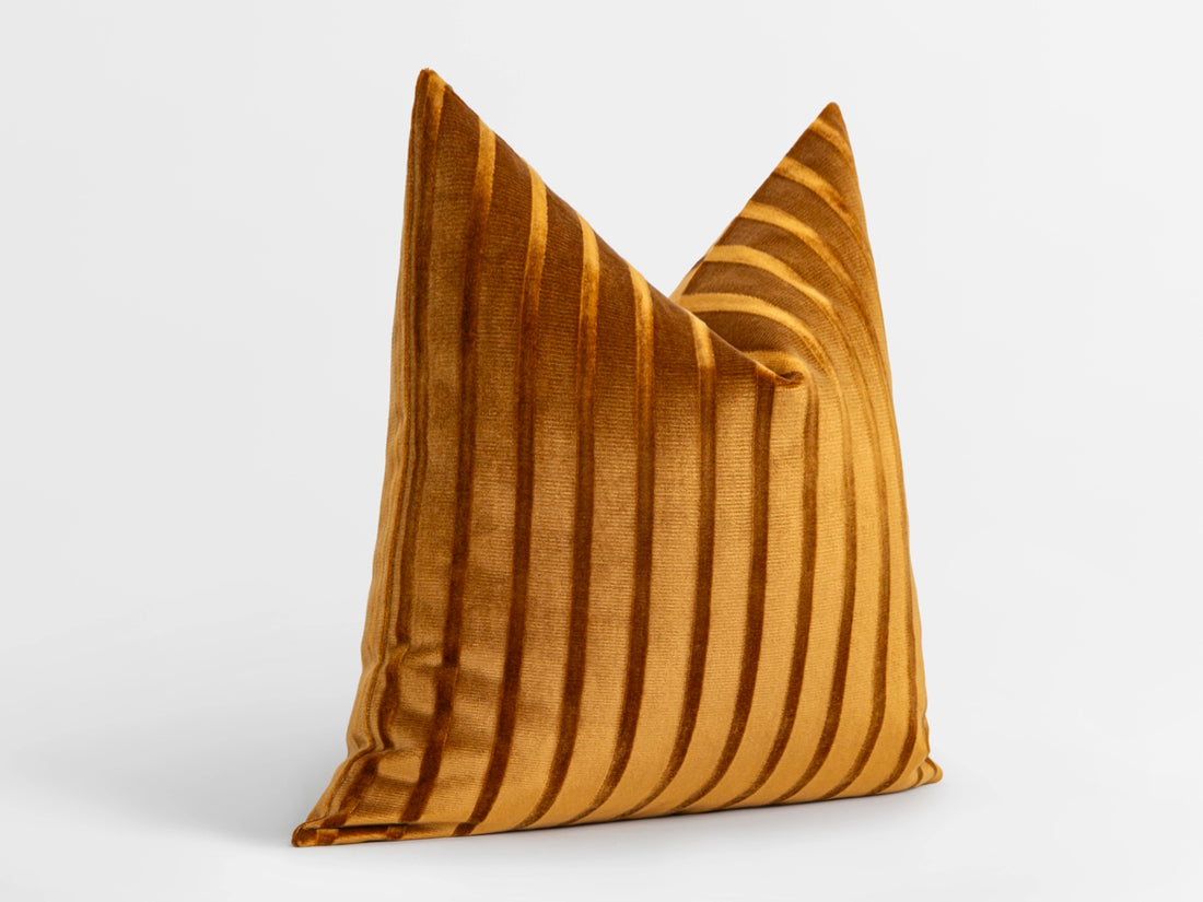 Golden Bronze Stripe Velvet Pillow Cover