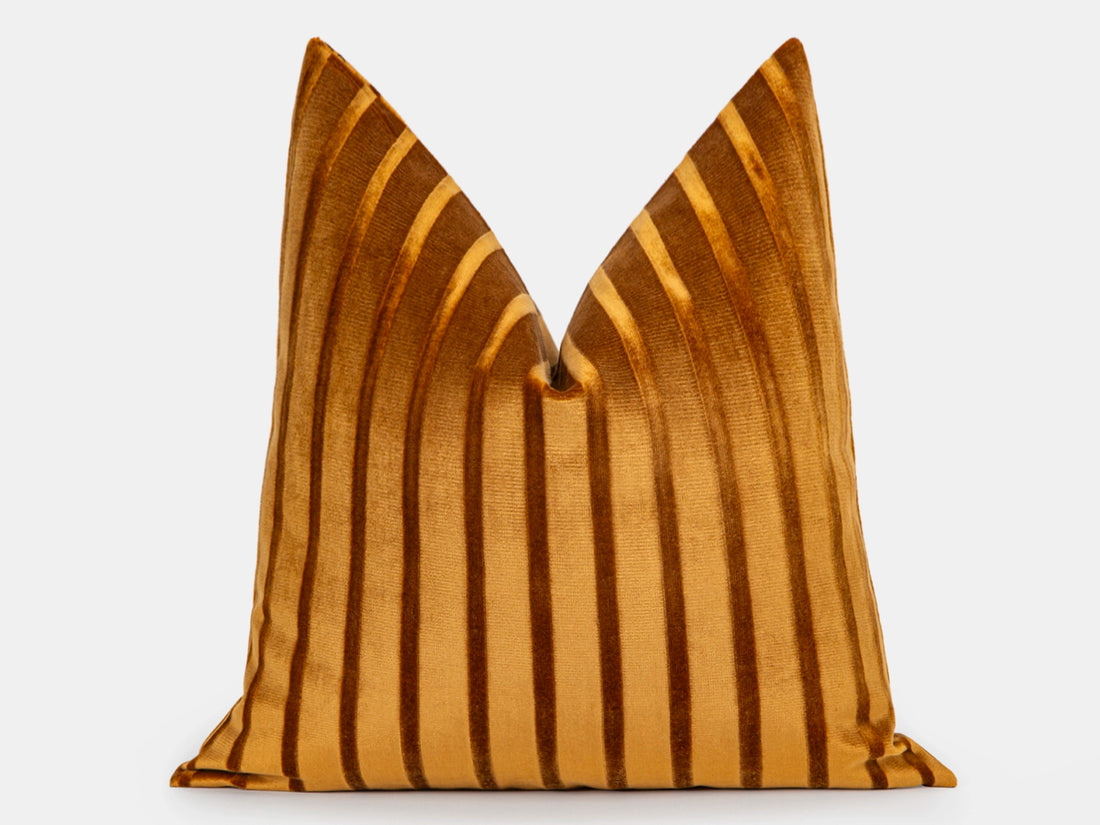 Golden Bronze Stripe Velvet Pillow Cover