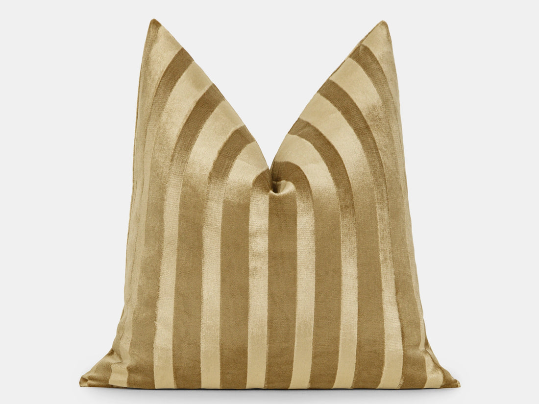 Golden Yellow Stripe Velvet Pillow Cover
