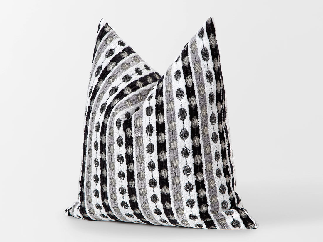 Gray Dotted Stripe Textured Pillow Cover