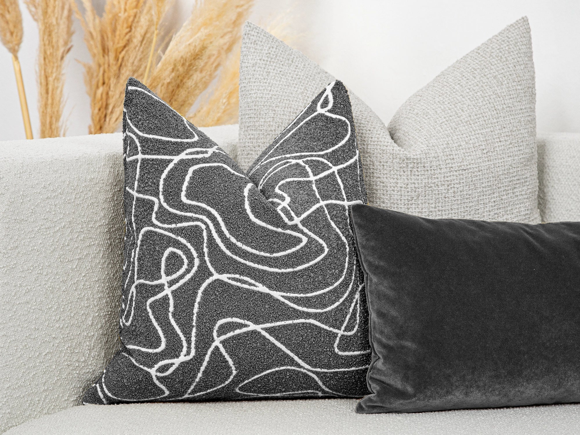 Gray Abstract Line Pillow Cover - Contour