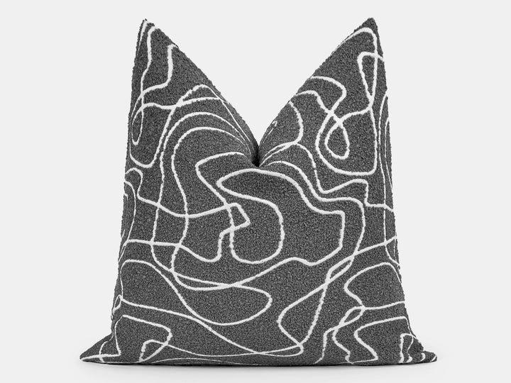 Gray Abstract Line Pillow Cover - Contour