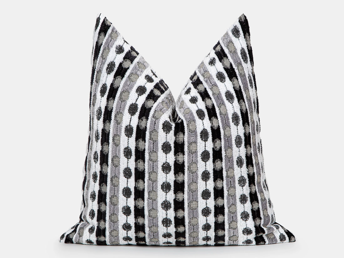 Gray Dotted Stripe Textured Pillow Cover