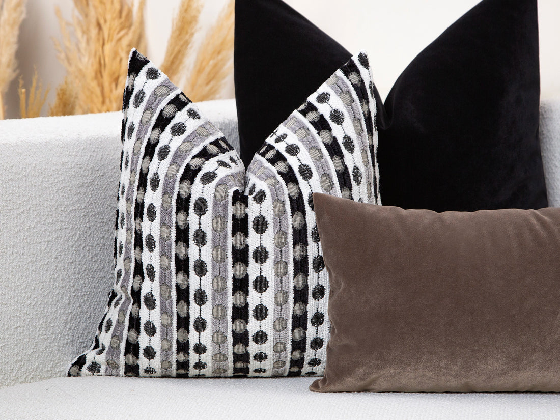 Gray Dotted Stripe Textured Pillow Cover