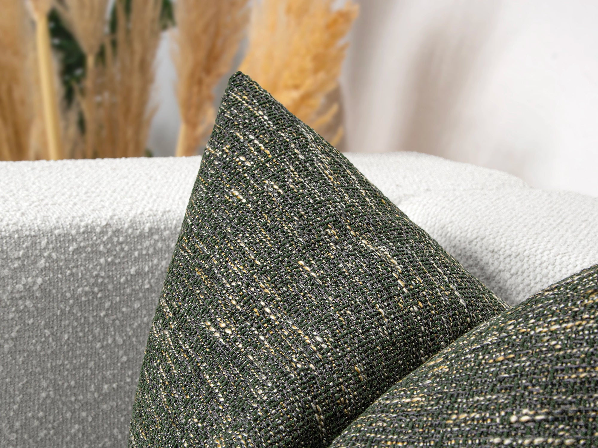 Green Boho Woven Linen Pillow Cover