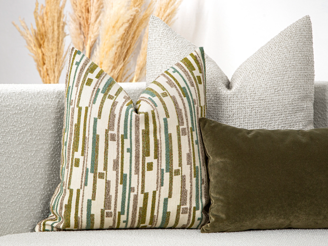 Green Dash Stripe Textured Pillow Cover