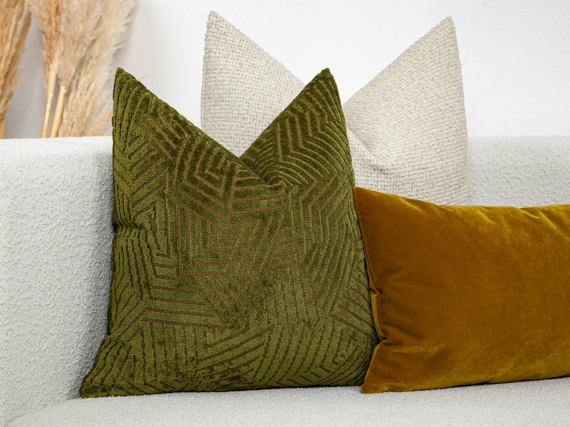 Green Geometric Textured Pillow Cover