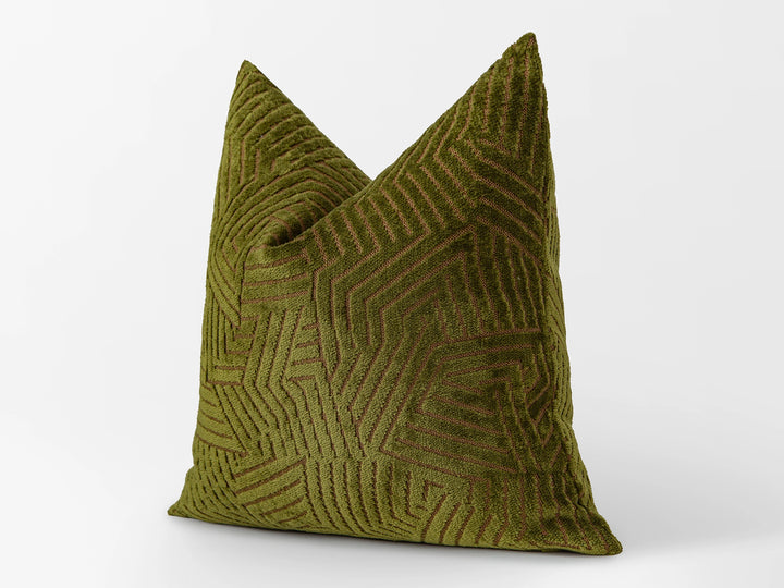 Green Geometric Textured Pillow Cover
