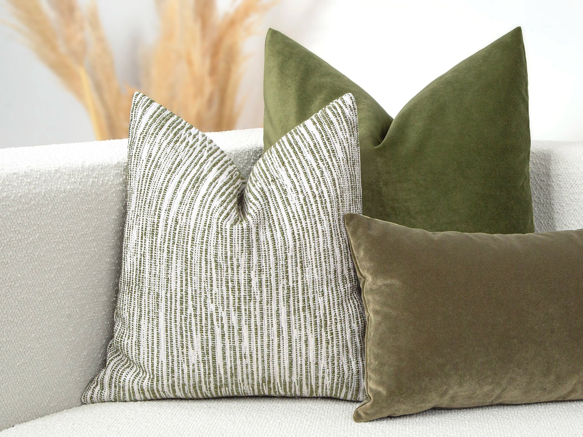 Green and Ivory Striped Pillow Cover