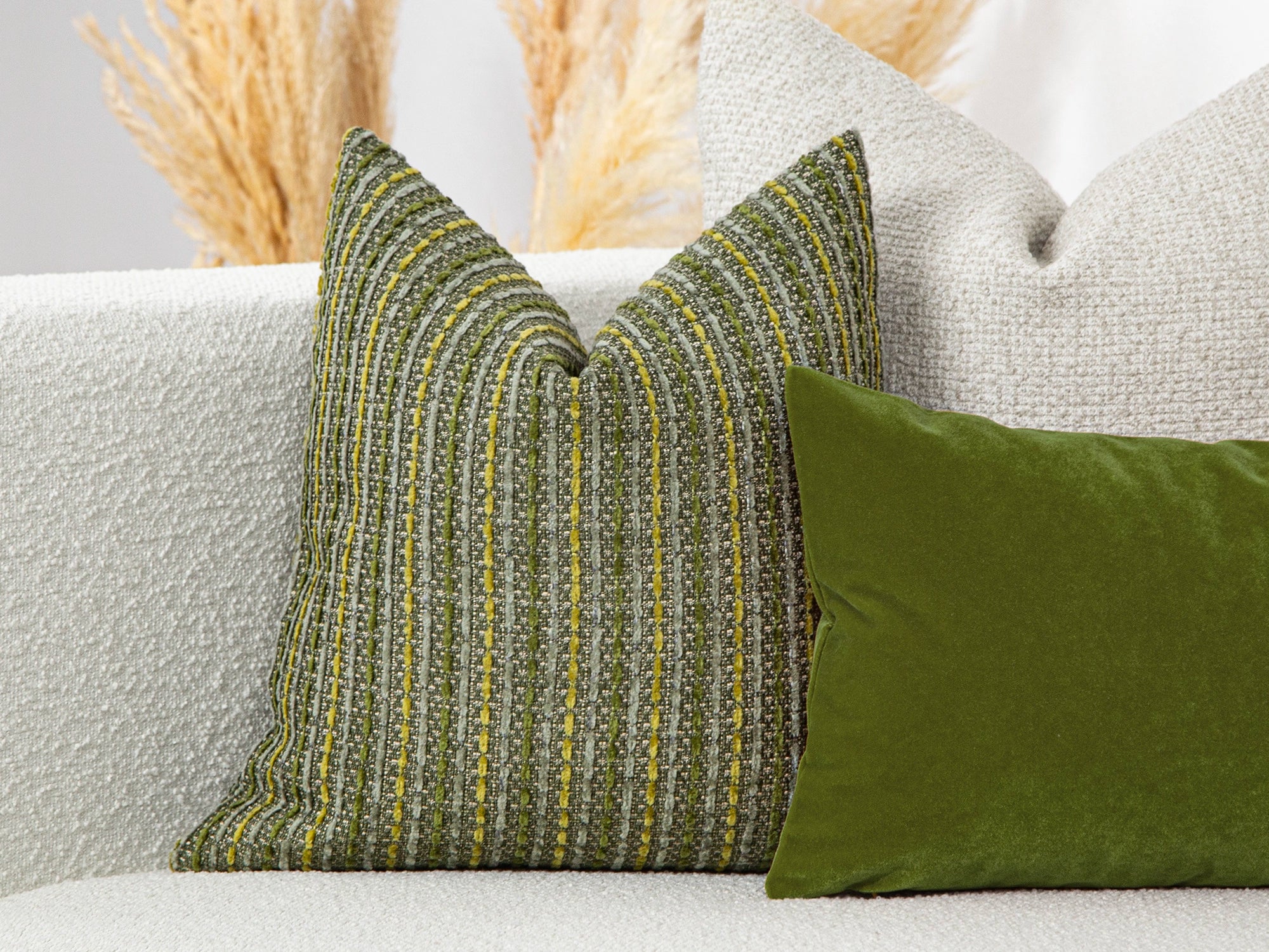 Green Striped Textured Pillow Cover