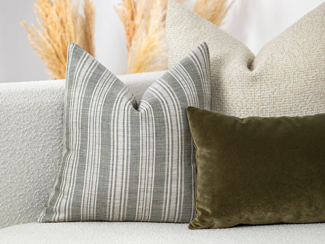 Neutral Green Stiped Linen Pillow Cover