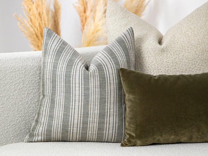 Neutral Green Stiped Linen Pillow Cover