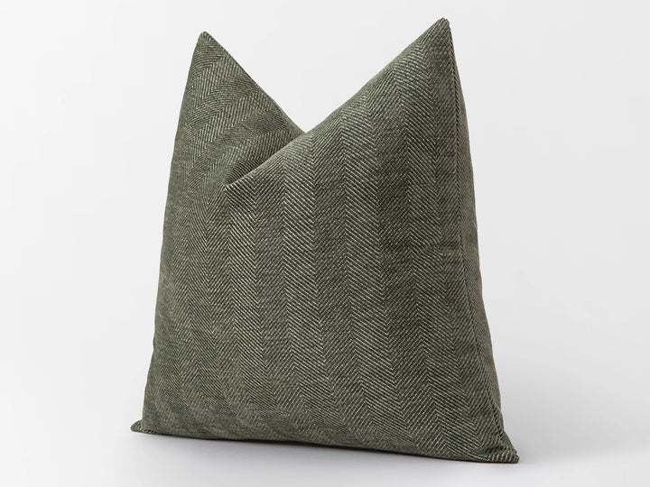 Textured Moss Green Woven Pillow Cover