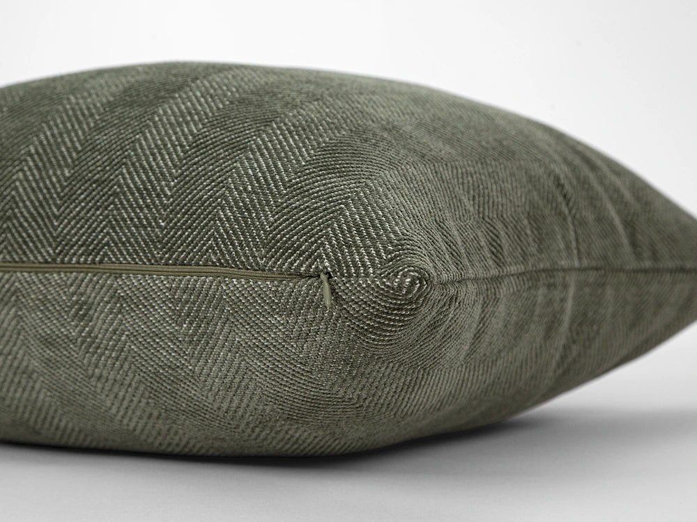 Textured Moss Green Woven Pillow Cover