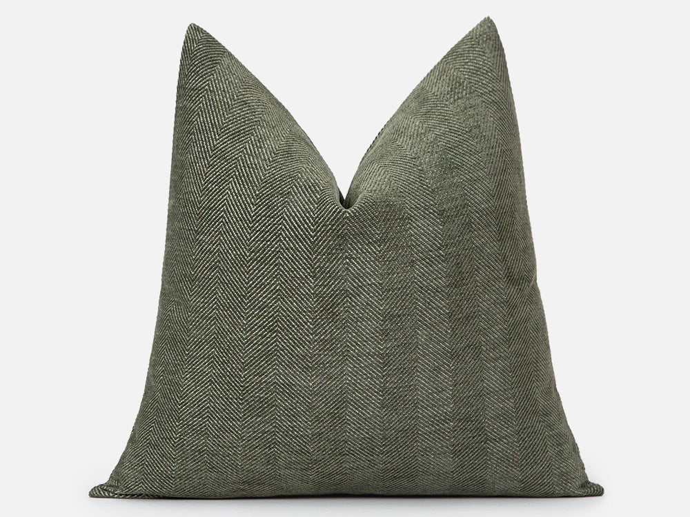 Textured Moss Green Woven Pillow Cover