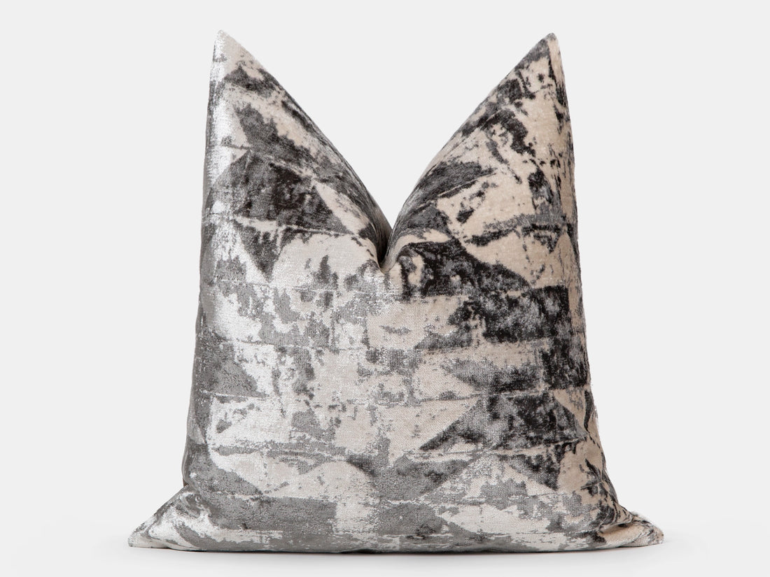 Greige Abstract Cut Velvet Pillow Cover