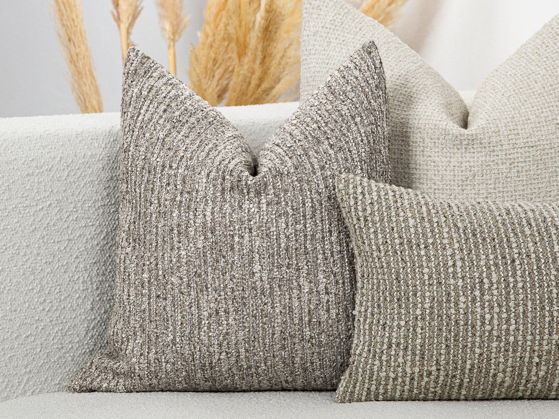 Greige Boucle Ribbed Pillow Cover