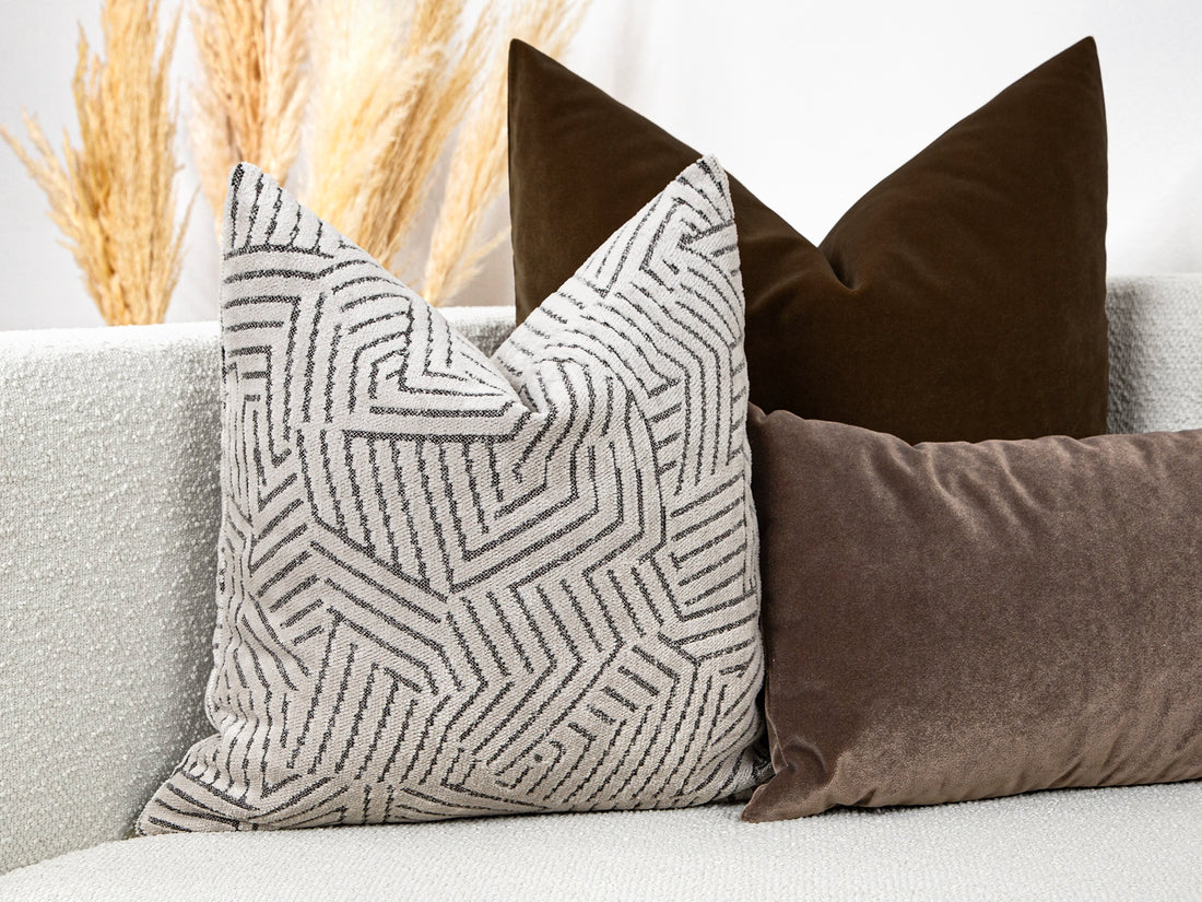 Greige Textured Geometric Pillow Cover