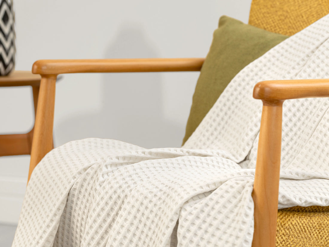 Ivory Waffle Sofa Throw