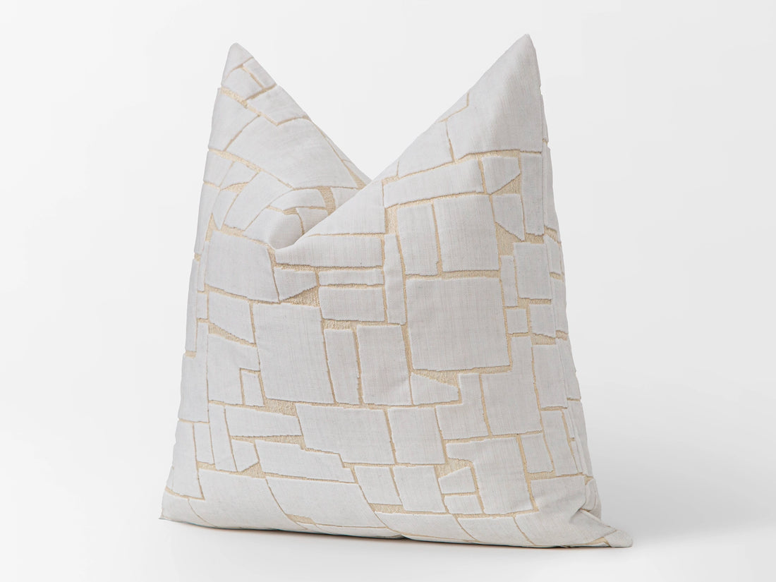 Ivory Geometric Cut Velvet Pillow Cover