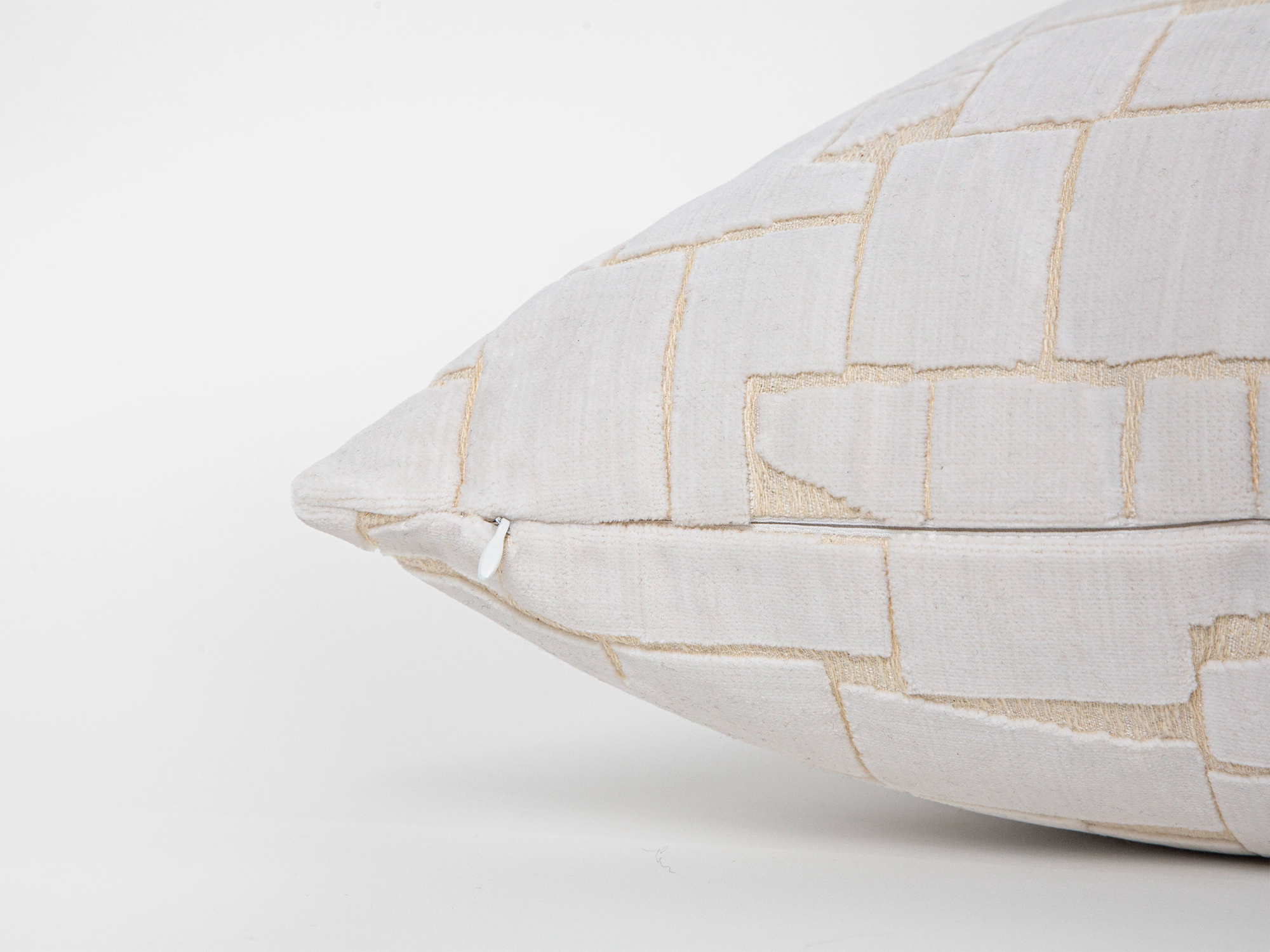 Ivory Geometric Cut Velvet Pillow Cover