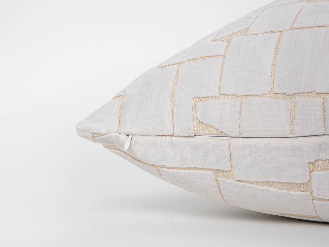 Ivory Geometric Cut Velvet Pillow Cover