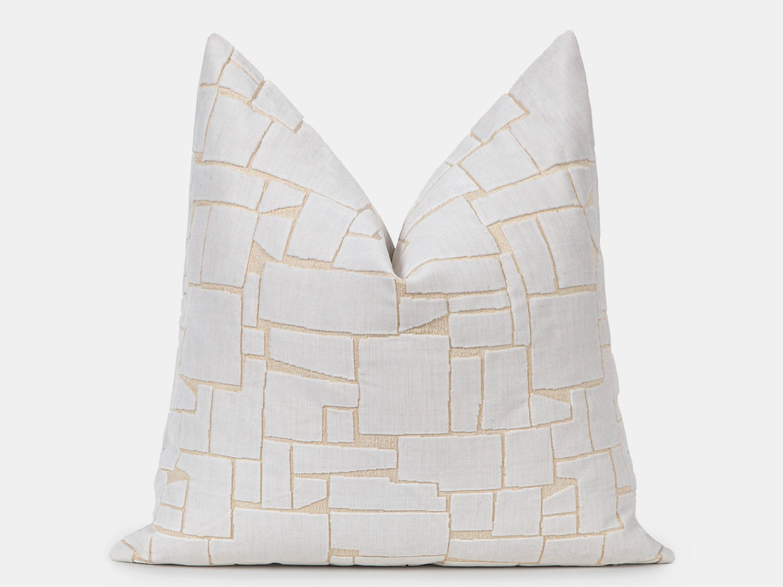 Ivory Geometric Cut Velvet Pillow Cover