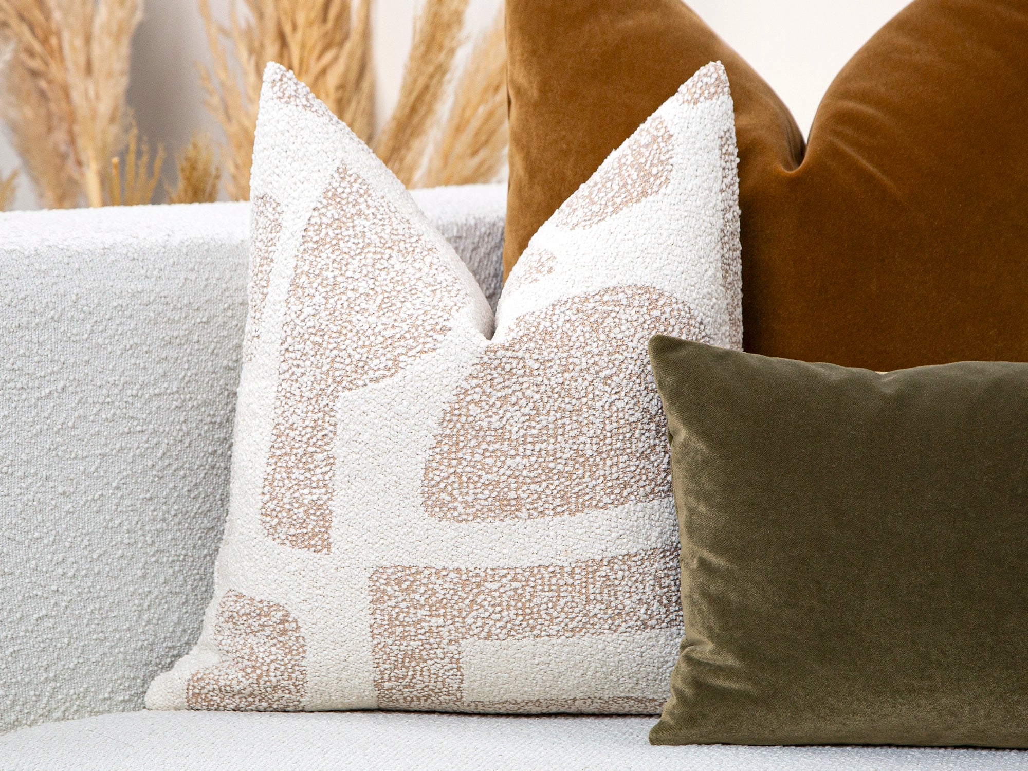 Ivory Geometric Boucle Pillow Cover