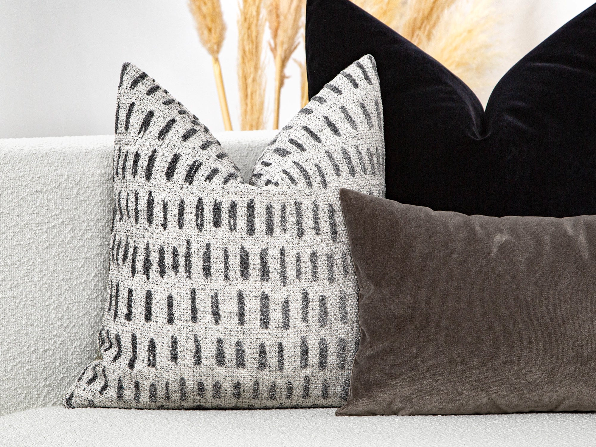 Ivory and Gray Dash Pillow Cover