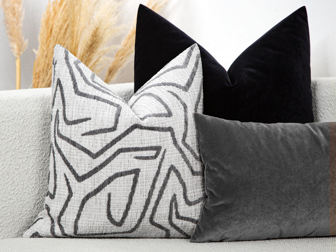 Ivory and Gray Graffito Pillow Cover