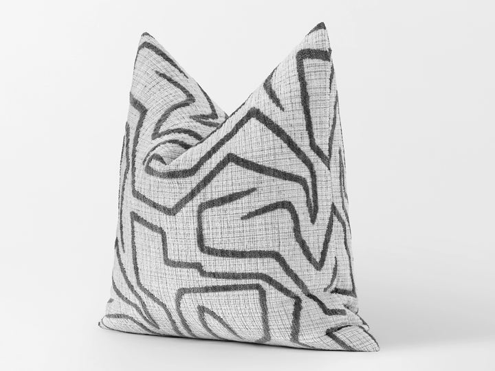 Ivory and Gray Graffito Pillow Cover