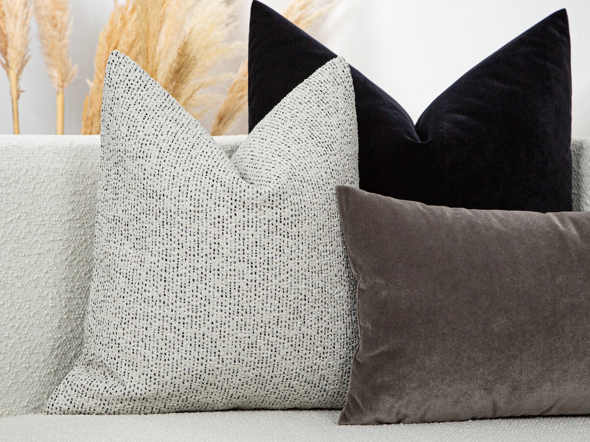 Ivory Black Speckled Woven Pillow Cover