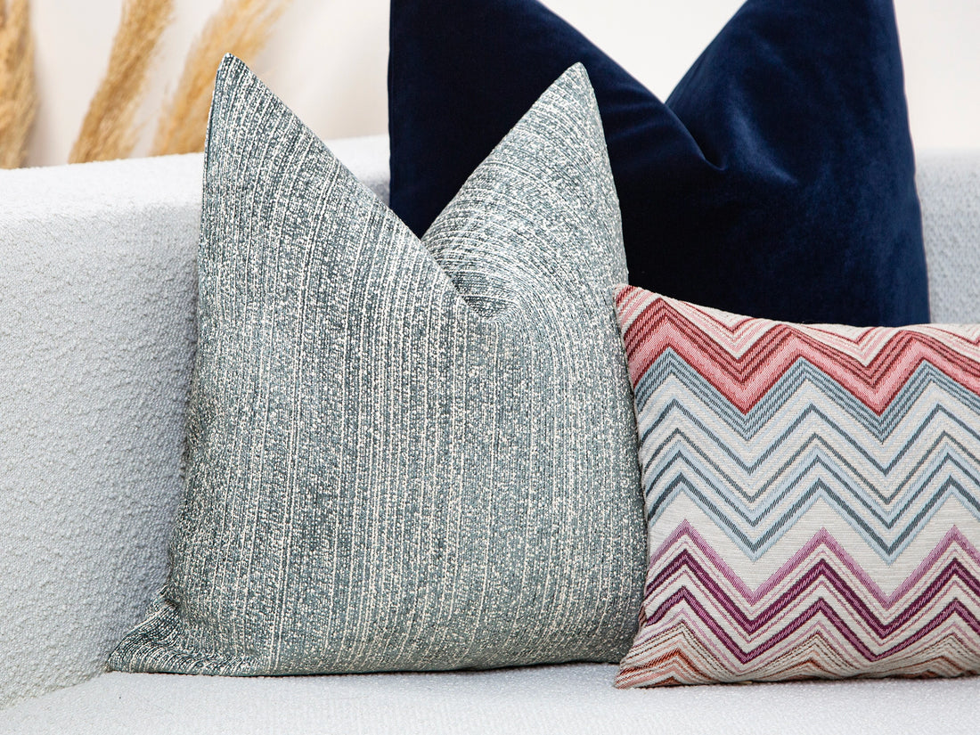 Ivory & Teal Linear Woven Pillow Cover