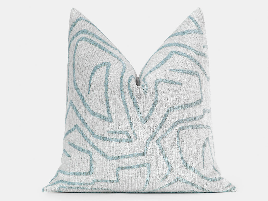 Ivory and Teal Graffito Pillow Cover