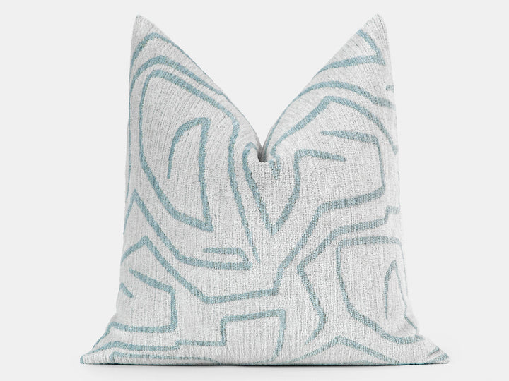 Ivory and Teal Graffito Pillow Cover