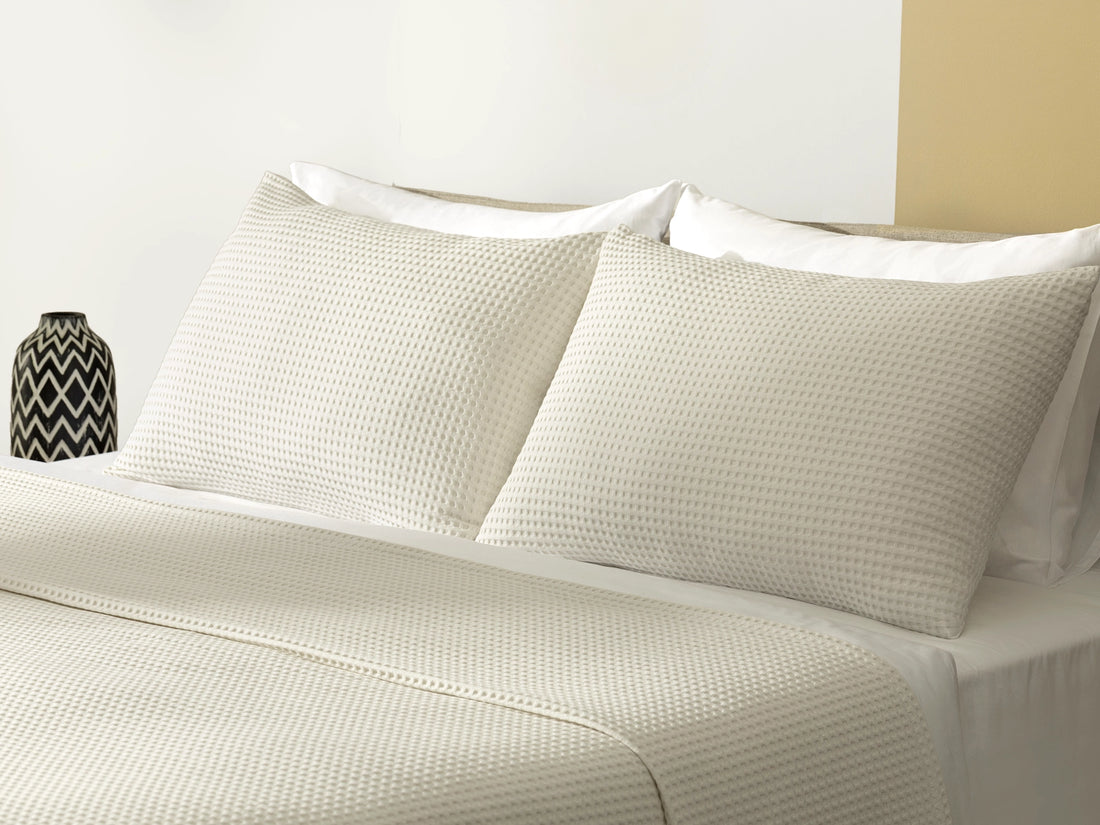 Ivory Waffle Bed Throw Set