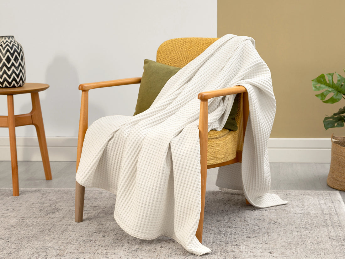 Ivory Waffle Sofa Throw