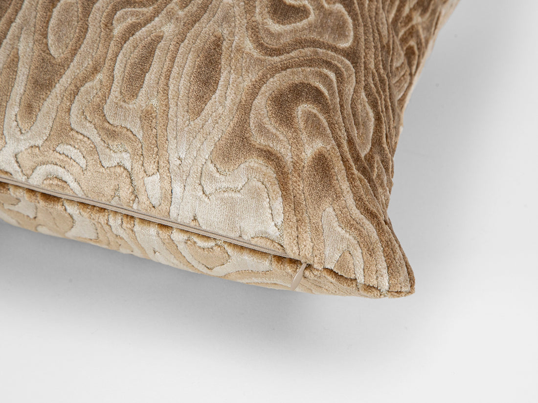 Latte Beige Abstract Cut Velvet Pillow Cover