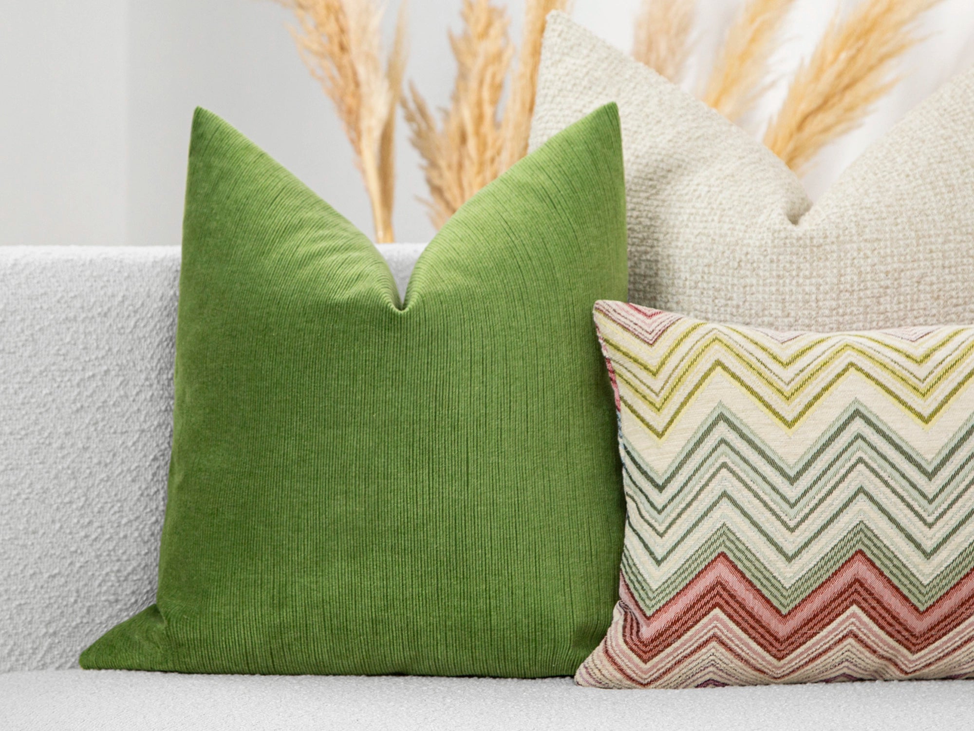 Apple Green Ribbed Velvet Pillow Cover