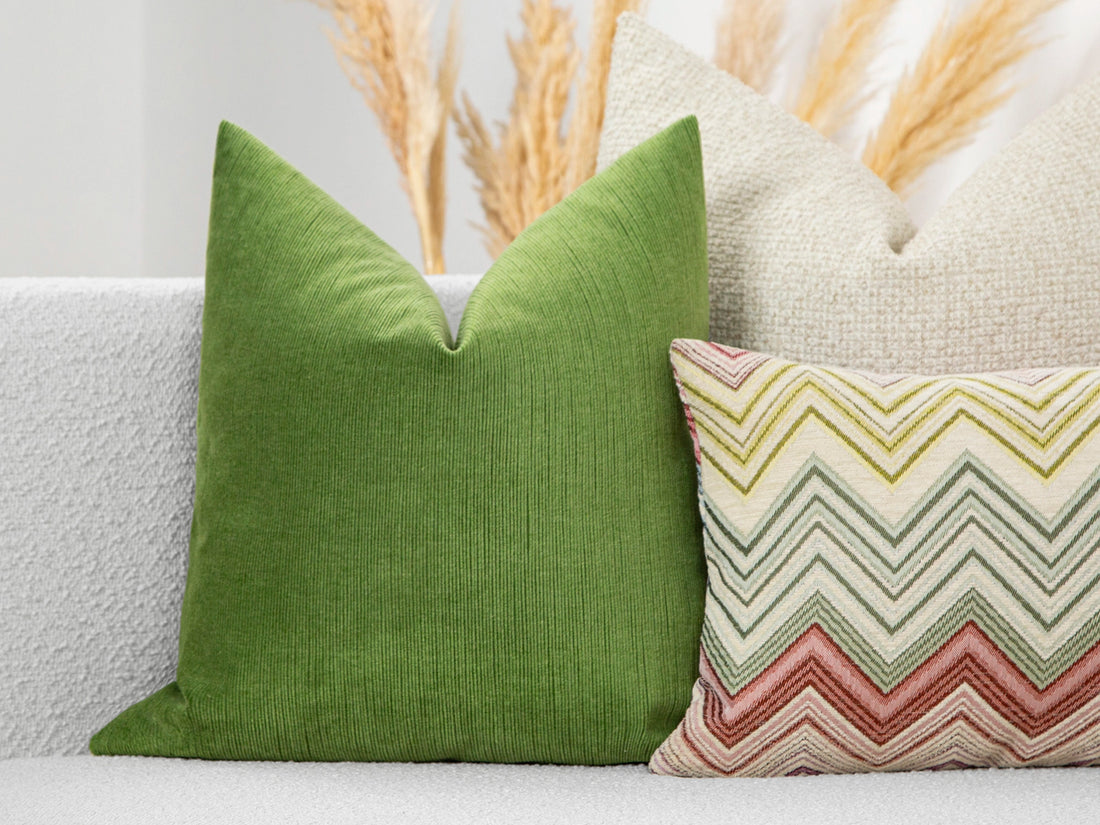 Apple Green Ribbed Velvet Pillow Cover