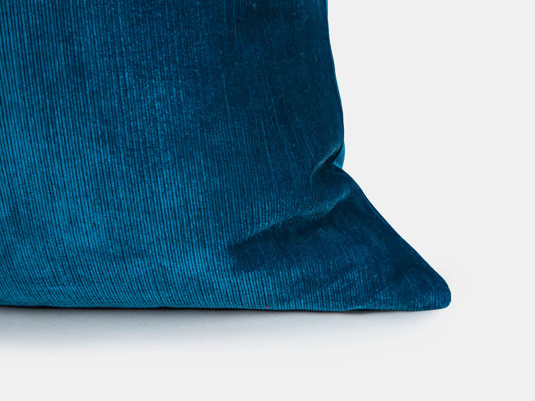 Deep Turquoise Ribbed Velvet Pillow Cover