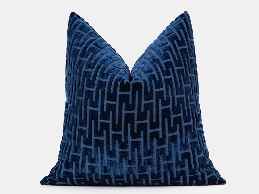 Midnight Blue Cut Velvet Pillow Cover