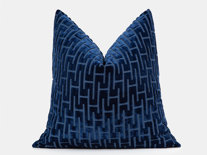 Midnight Blue Cut Velvet Pillow Cover
