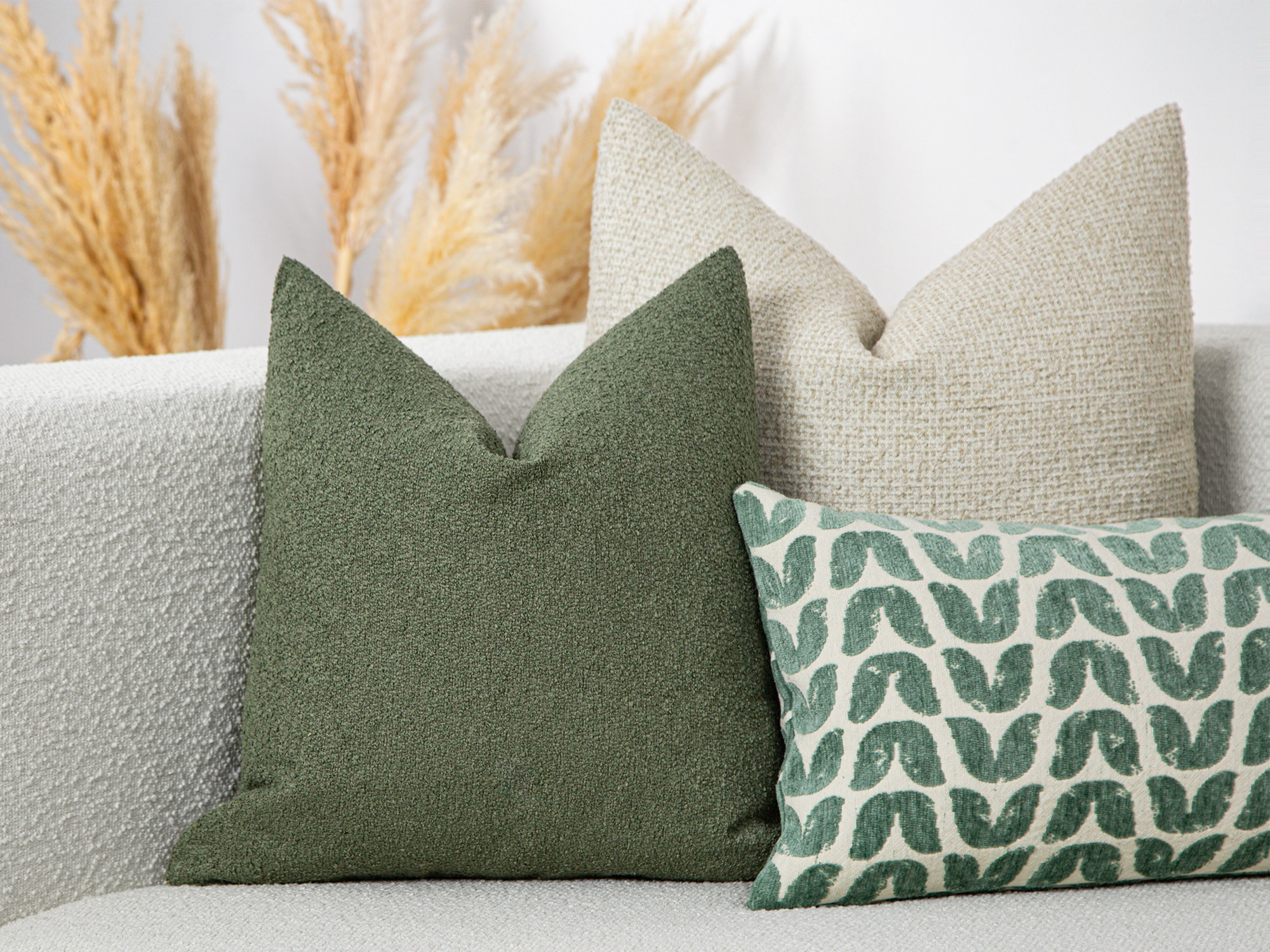 Moss Green Boucle Pillow Cover