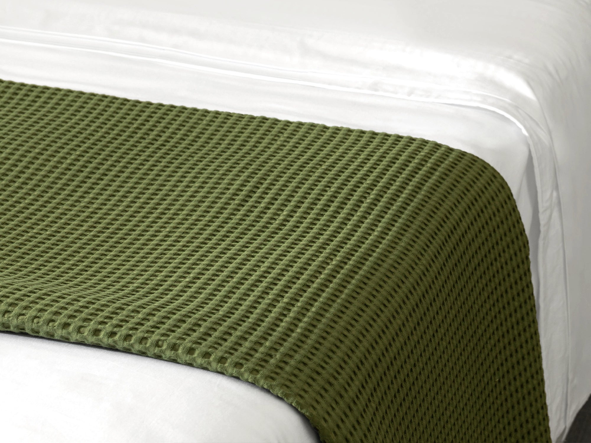 Moss Green Waffle Bed Throw Set